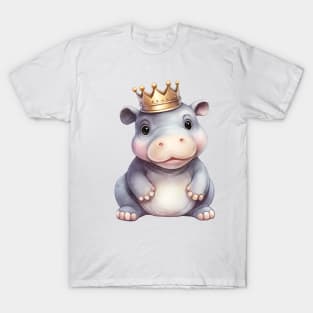 Watercolor Hippopotamus Wearing a Crown T-Shirt